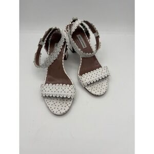 Tabitha Simmons White Laser Cut Scalloped Eyelet Block Heel Sandals Size 39